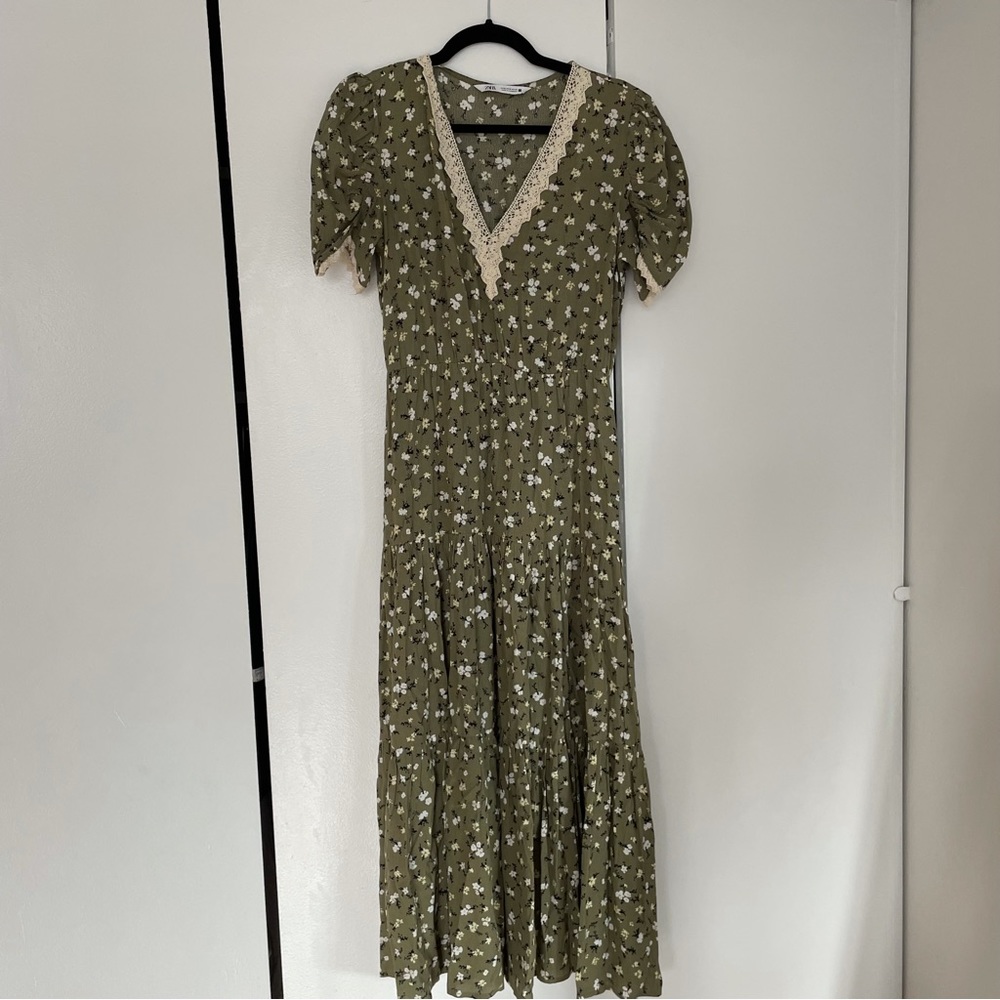 Zara floral green maxi dress